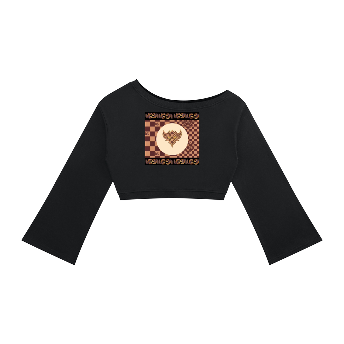 Ungodly Apparel Brown Checkerboard Women's Off-Shoulder Sweatshirt