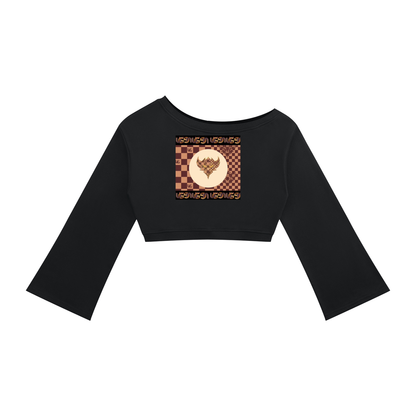 Ungodly Apparel Brown Checkerboard Women's Off-Shoulder Sweatshirt