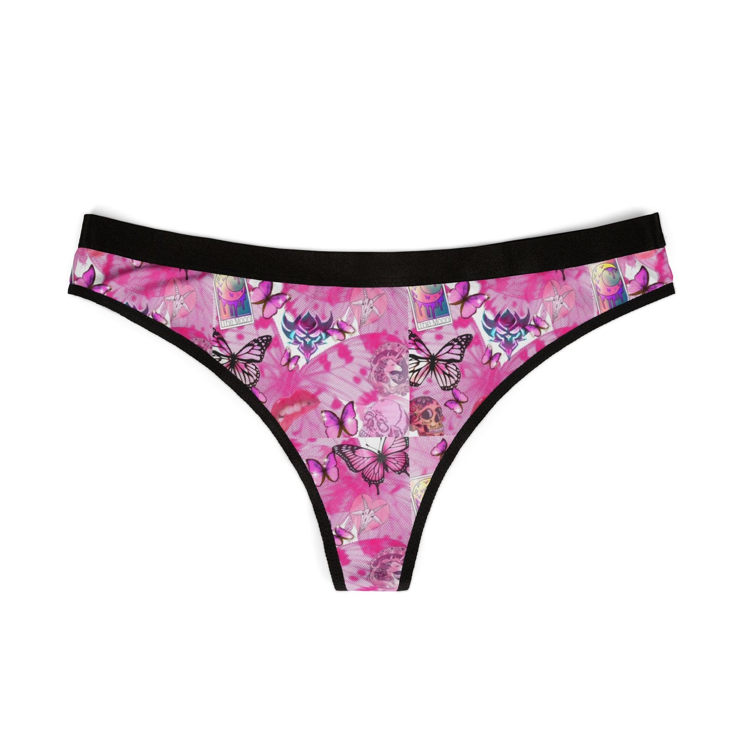 Pink Butterfly Print Women's Thong — Floral AOP Lingerie