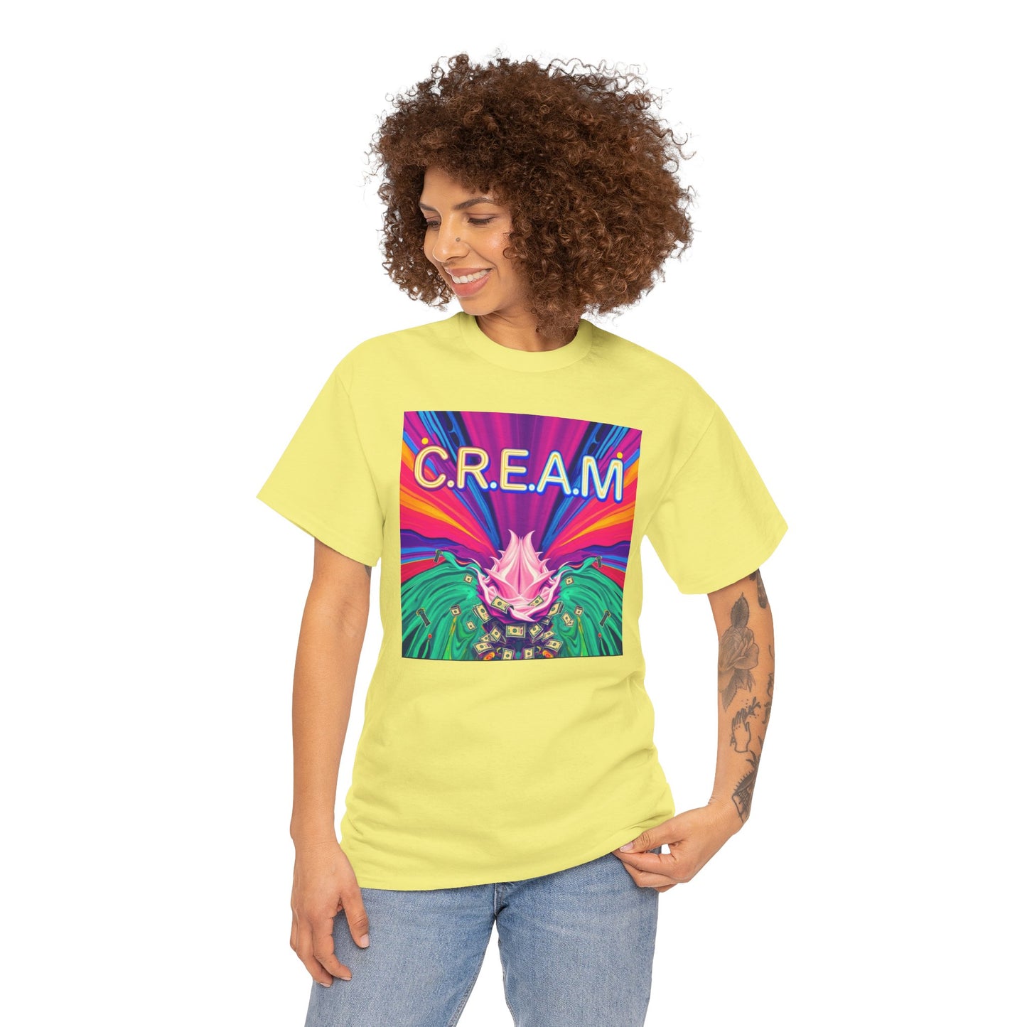 C.R.E.A.M. Unisex Heavy Cotton Tee, Colorful Graphic Shirt, Casual Wear, Music Festival Tee, Gift for Art Lovers