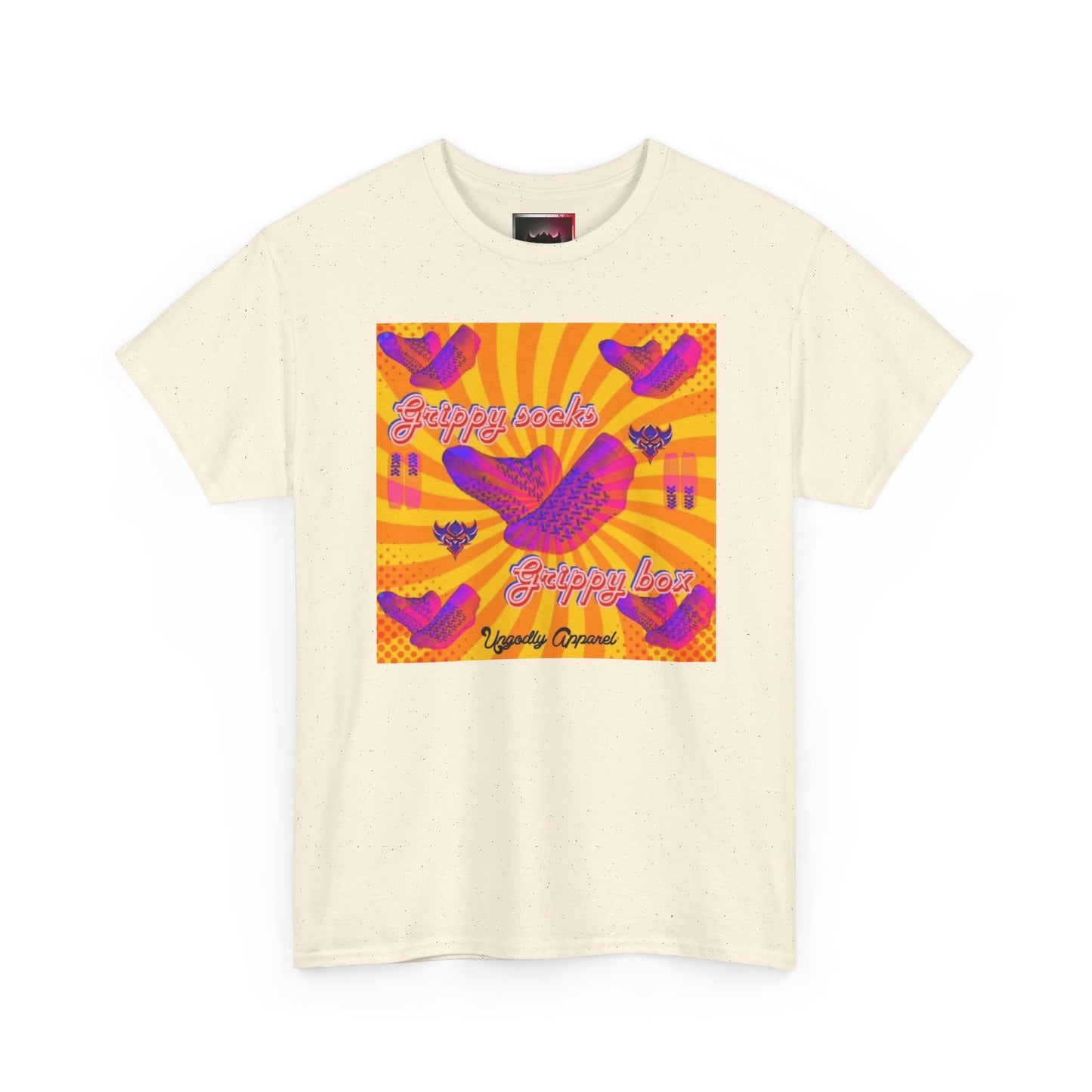 Graphic Tee — "Grippy Socks Grippy Box" Retro Heart Pop Art T-Shirt