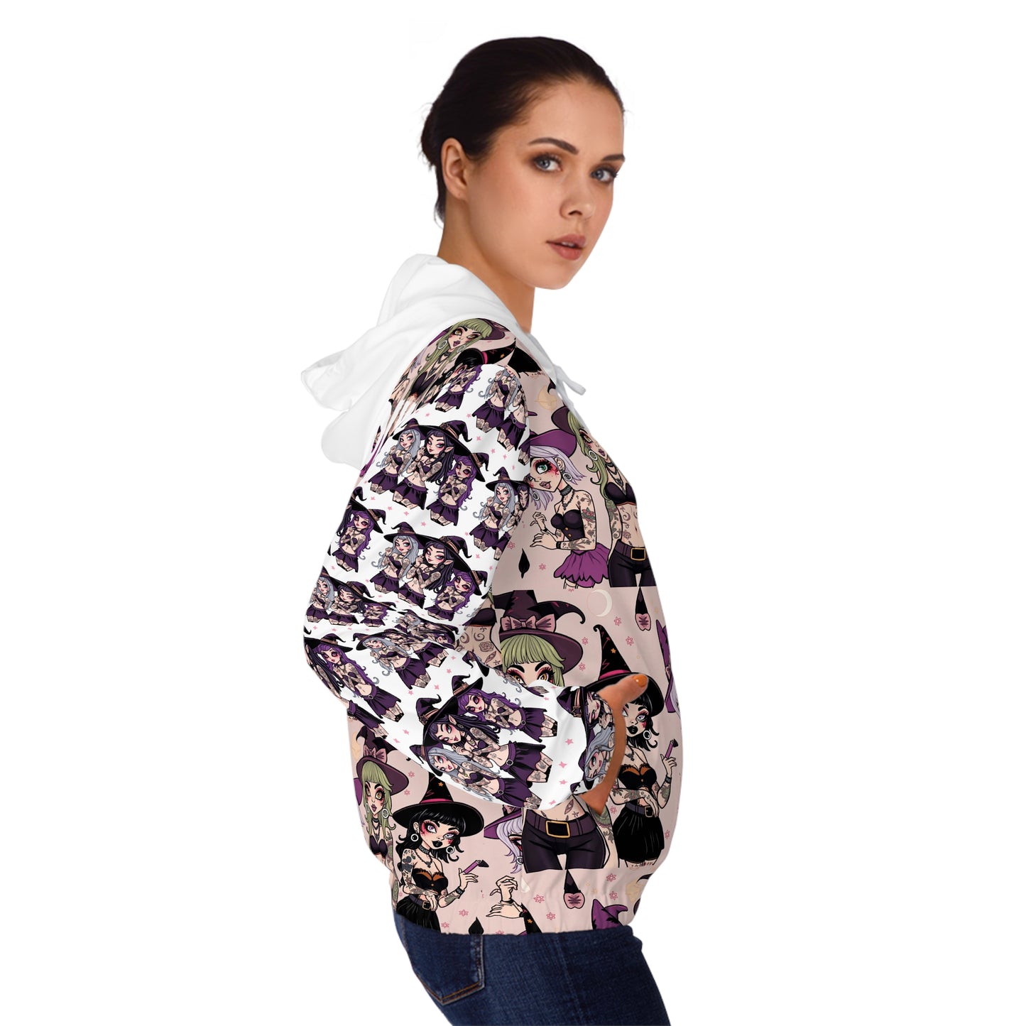 "Ungodly Apparel Witchy Wear" Gothic Witchy Full-Zip Hoodie for Women, Halloween Fashion, Witch Costume, Gift for Her, Trendy Hooded Sweatshirt