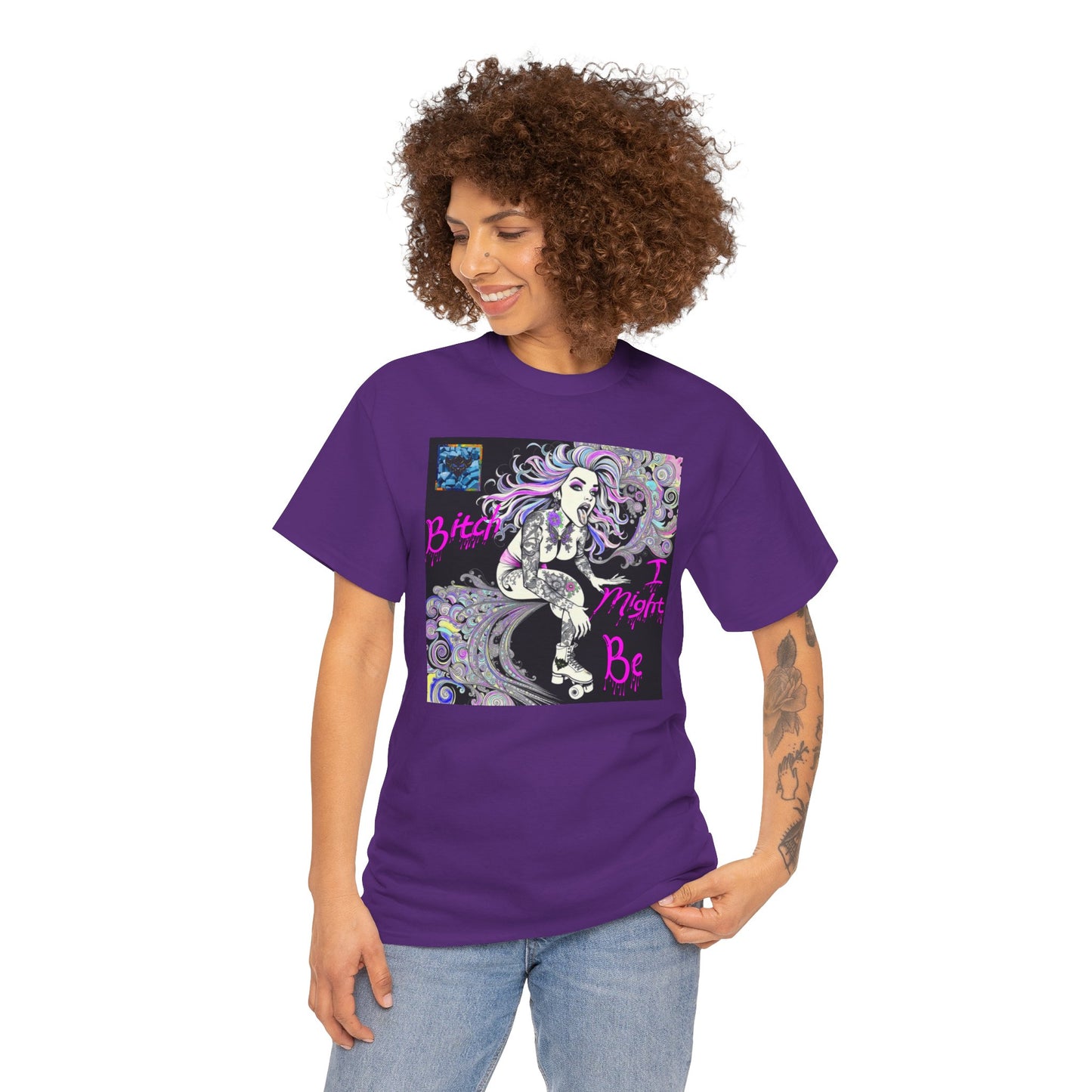 "Bitch I Might Be" Unisex Heavy Cotton Tee - Retro Skate Vibe