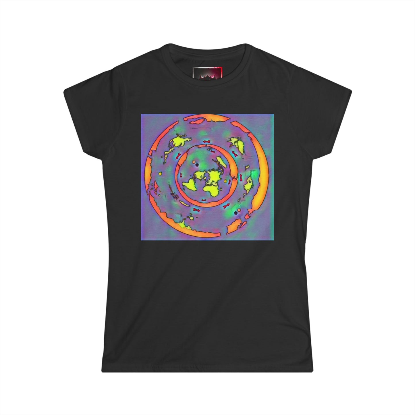 Women's Tee — Colorful Psychedelic Flat Earth Map Graphic Shirt