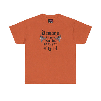 "Demons Know How to Treat a Girl" Gothic Graphic Tee for Dark Souls Enthusiasts, Unisex Heavy Cotton T-Shirt, Perfect for Halloween, Music Festivals, Casual Wear, [...]