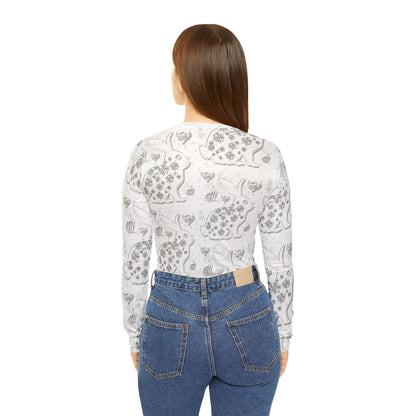 Floral Snow Bunny V‑Neck Long Sleeve Shirt
