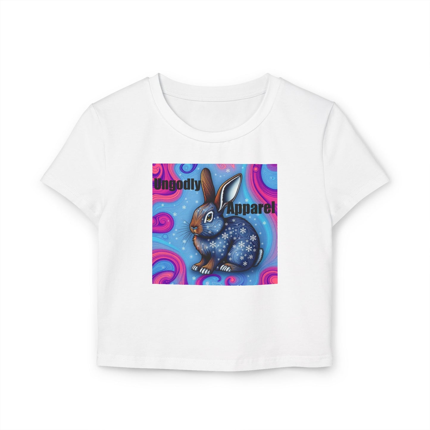 "Snowbunny Cosmic  Baby Tee" - Whimsical Graphic Tee for Women, Summer Outfit, Gift for Animal Lovers, Cute Casual Wear, Festival Top