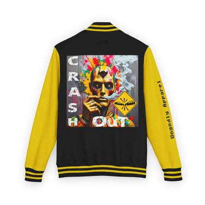 Letterman Jacket — ‘Crash Out’ Graphic Varsity Jacket with Neon Clown Design