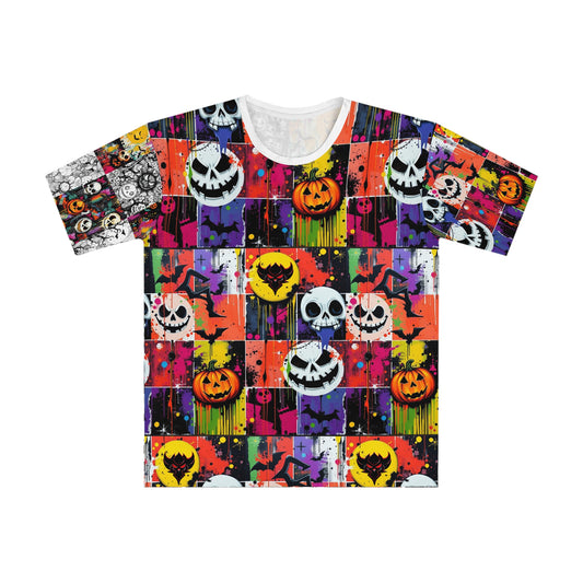 Halloween Skull Pattern T-Shirt, Spooky Graphic Tee, Men's Halloween Apparel, Unique Halloween Gift, Casual Wear