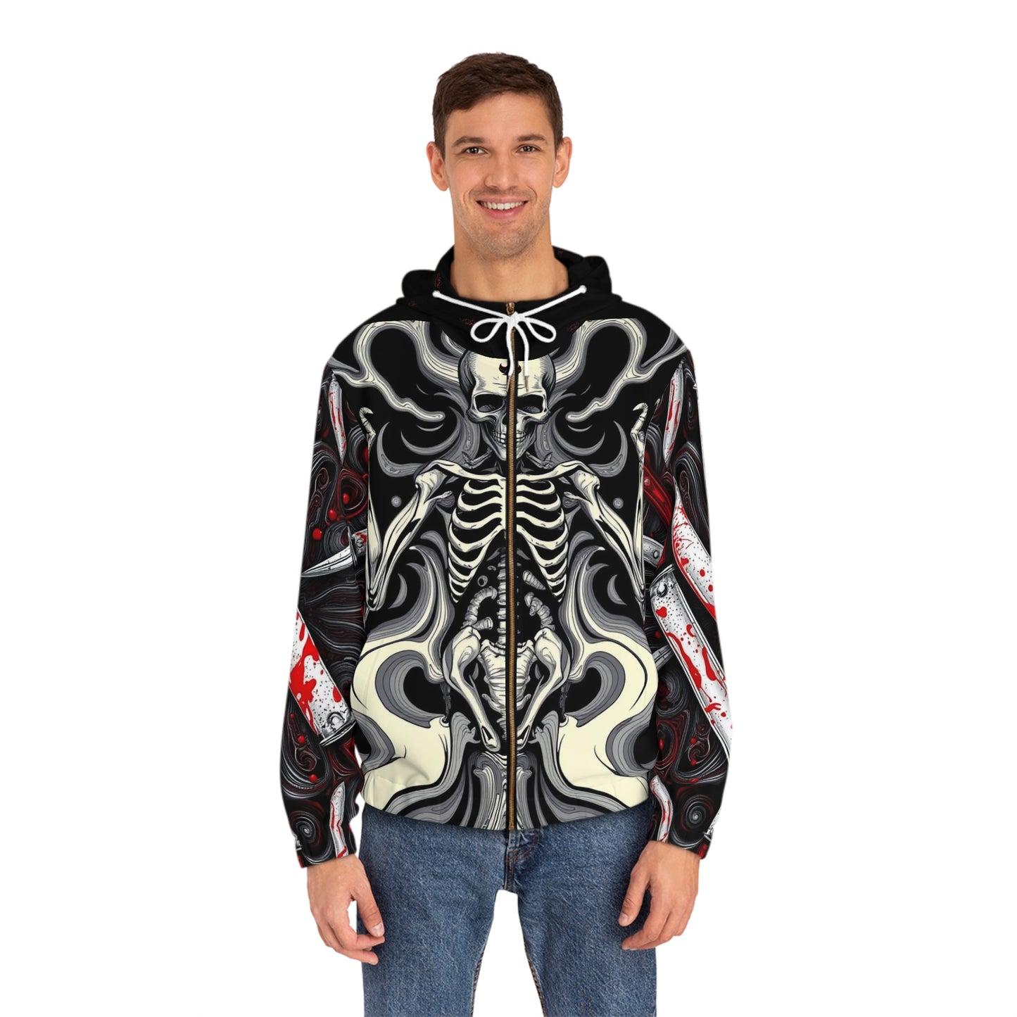 Gothic Skeleton Full-Zip Hoodie, Alternative Fashion, Unisex Outerwear, Halloween Costume, Unique Streetwear, Edgy Hooded Jacket