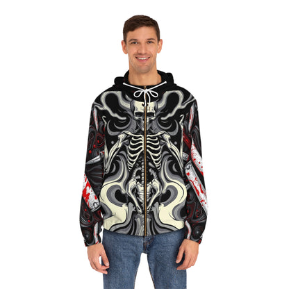 Gothic Skeleton Full-Zip Hoodie, Alternative Fashion, Unisex Outerwear, Halloween Costume, Unique Streetwear, Edgy Hooded Jacket