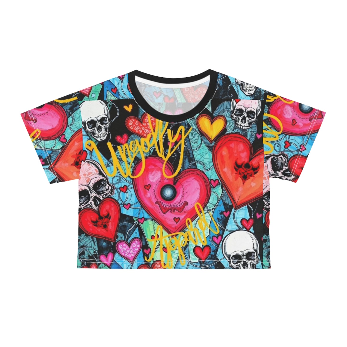 Blue Skull and Hearts Pattern Crop Top