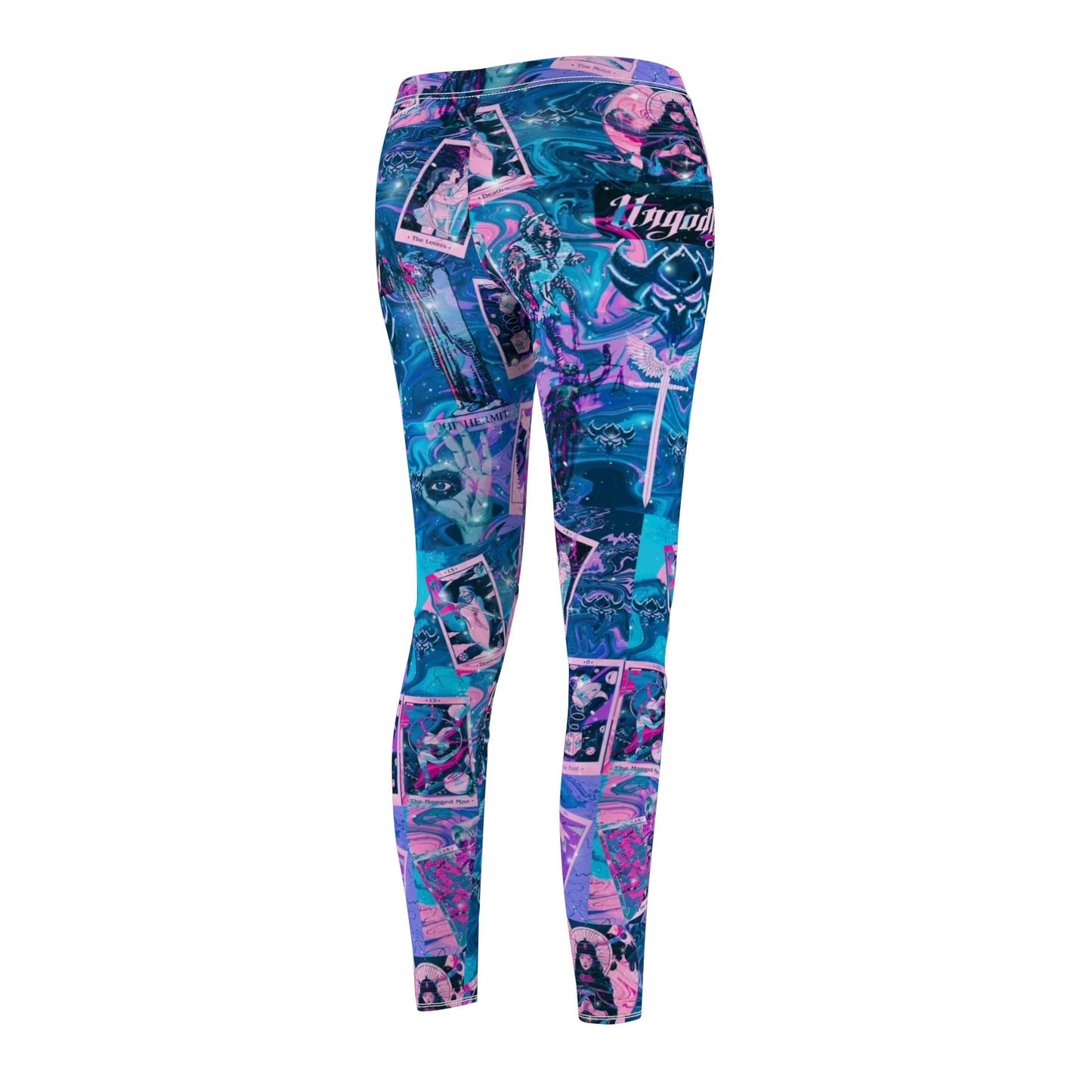 Mystic Tarot Photo Collage Leggings — Women's Vibrant Blue & Pink