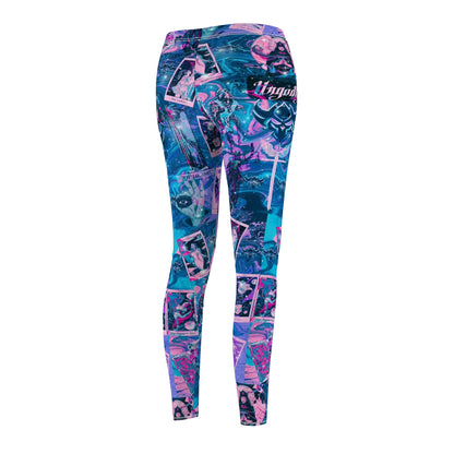 Mystic Tarot Photo Collage Leggings — Women's Vibrant Blue & Pink