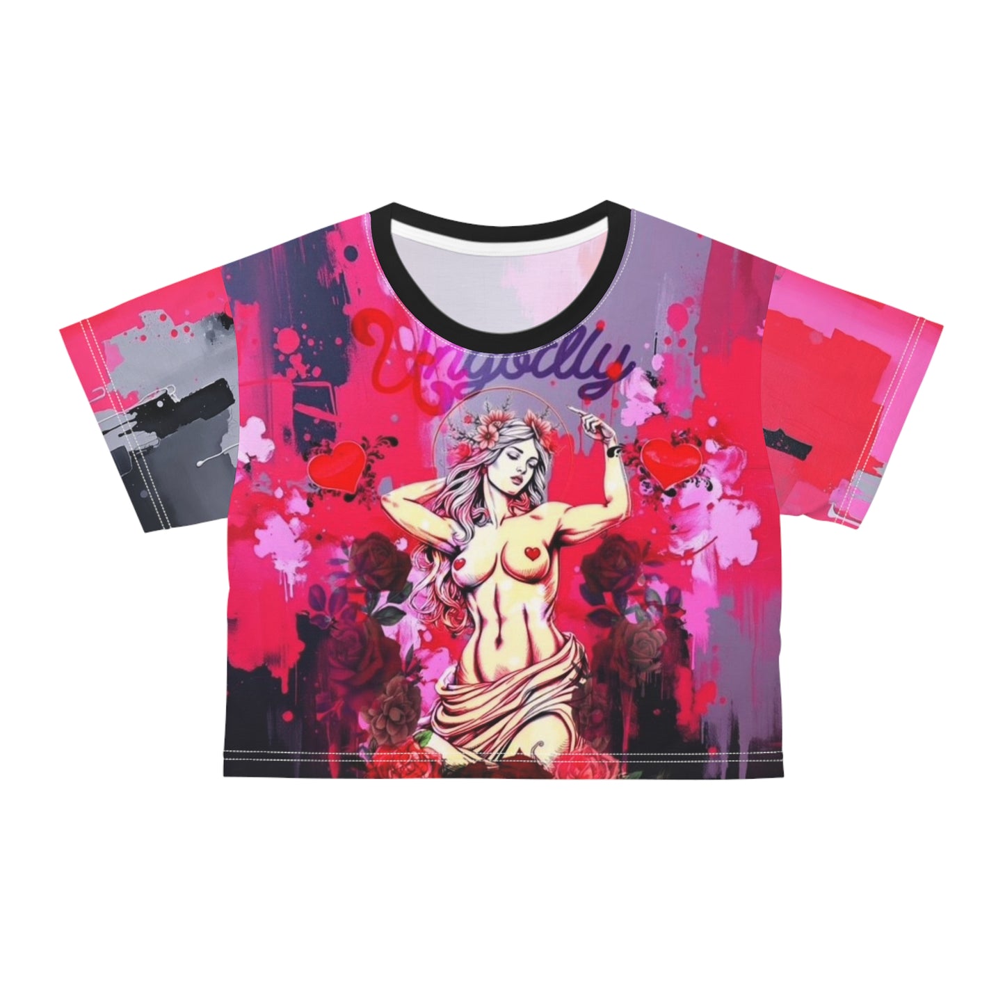 Aphrodite Graffiti Crop Tee — Bold Pink Goddess Art Top