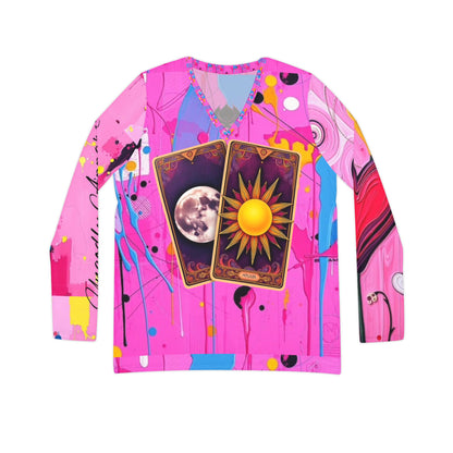 Tarot Sun & Moon V‑Neck Long Sleeve — Women's Mystic Graphic Shirt