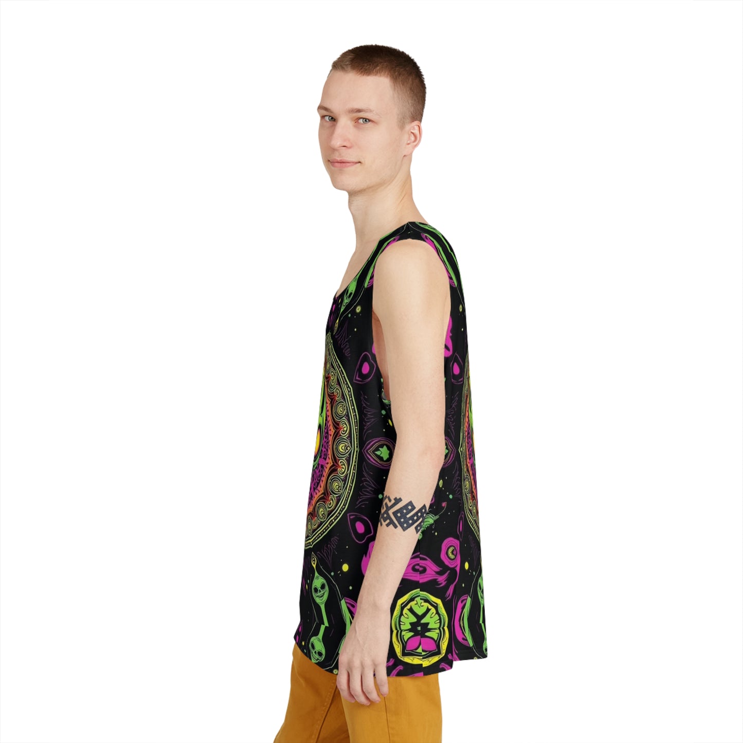 Alien Skull Psychedelic Tank Top — Neon Mandala Graphic Men’s Tank