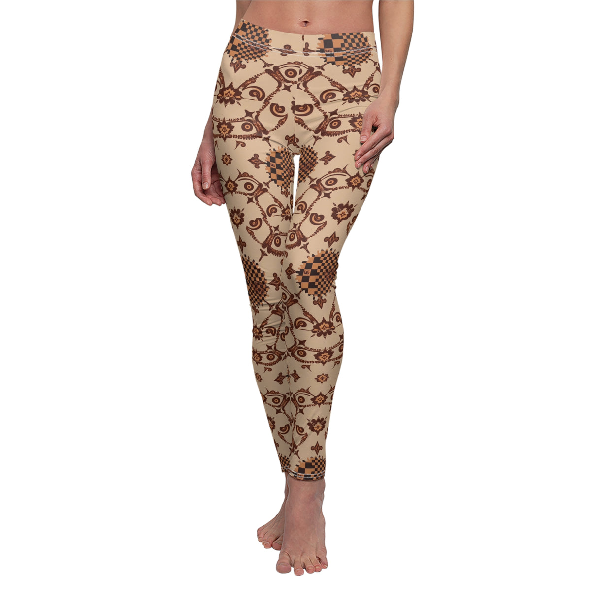 UG Apparel Brown Vintage Folk Floral Pattern Leggings
