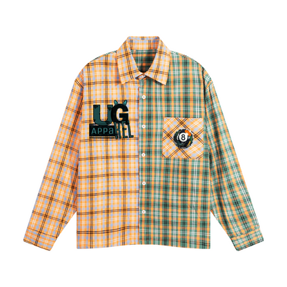 "8 ball" Unisex Oversized Plaid Color Block Shirt