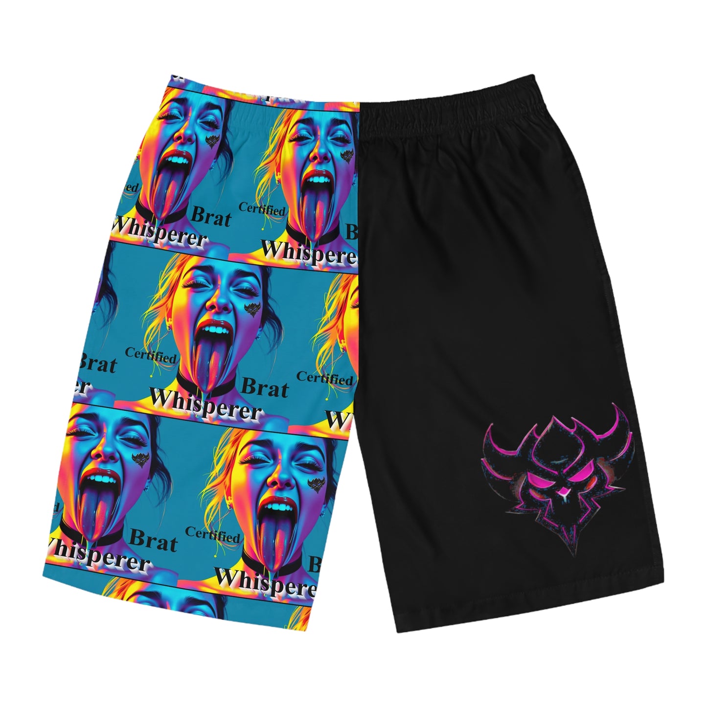 "Certified Brat Whisperer/Untameable" Trendy Graphic Board Shorts for Men, Colorful Beachwear, Perfect for Summer, Pool Parties, and Casual Days