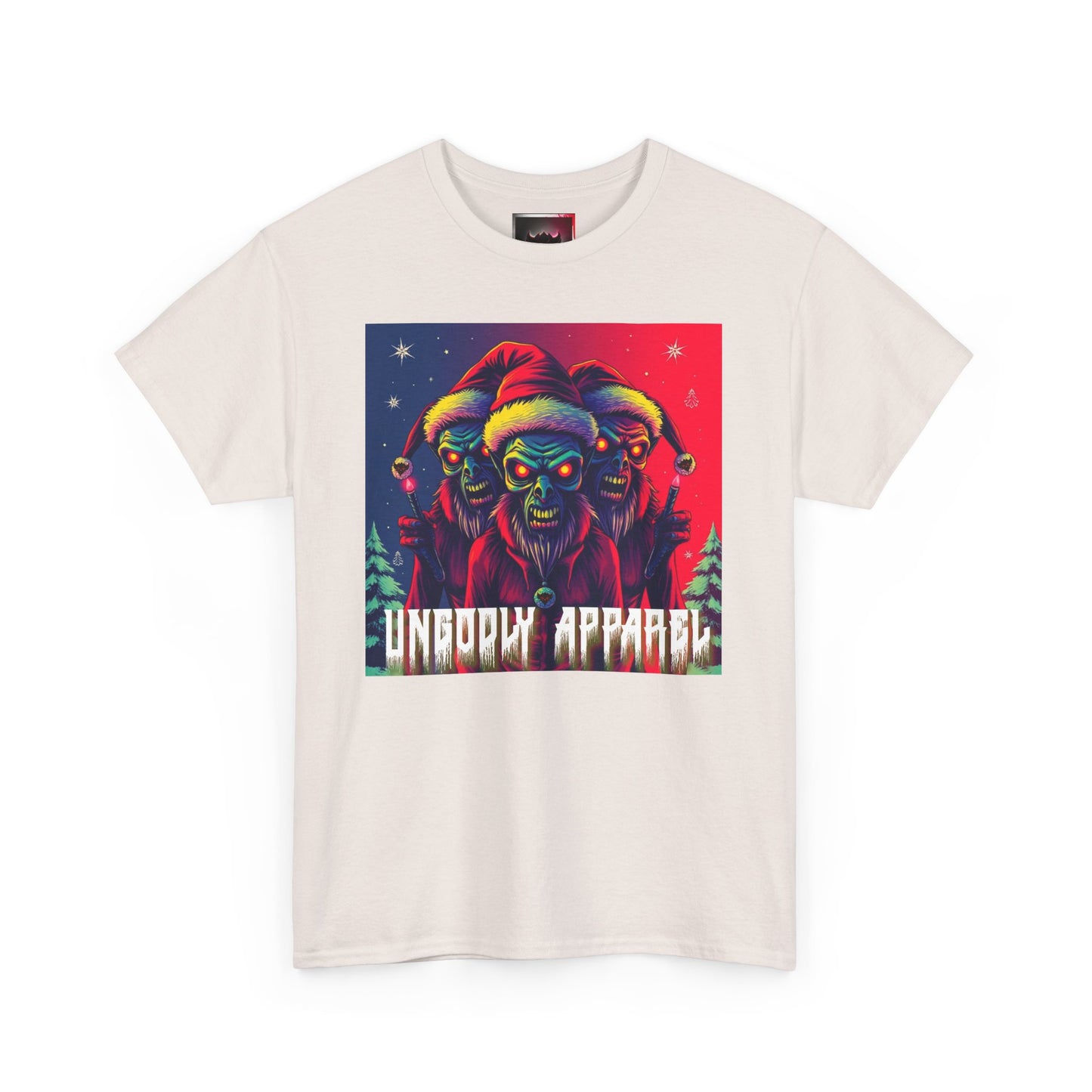 Unisex Heavy Cotton T-Shirt - Zombie Holiday Elves Graphic Tee for Casual Wear