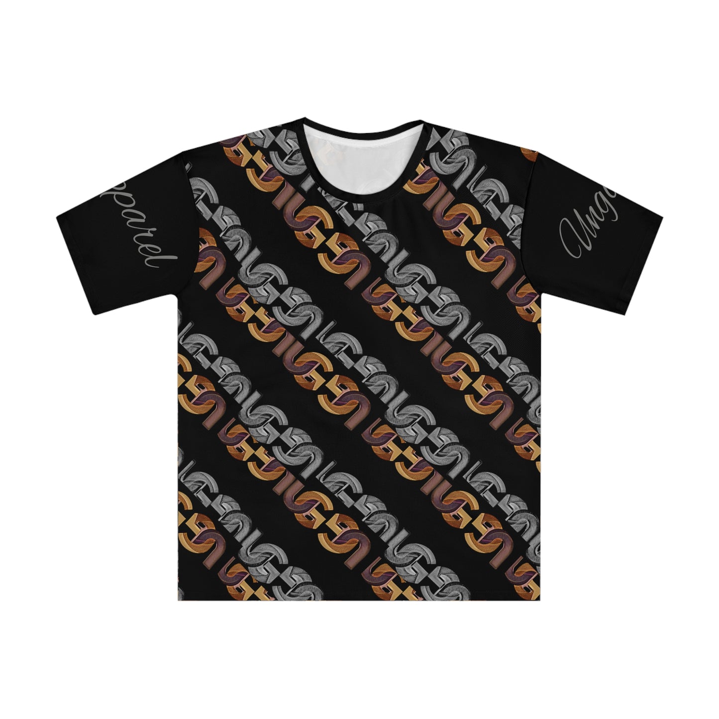Ungodly Chains Pattern Men's Loose T-Shirt — Black Diagonal Link Graphic All-Over Print