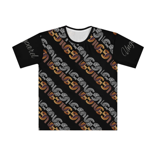 Ungodly Chains Pattern Men's Loose T-Shirt — Black Diagonal Link Graphic All-Over Print