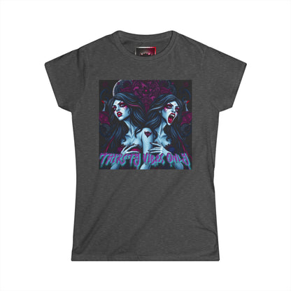 "Thirsty Vibes Only"  Women's Softstyle Tee - Edgy Vampire Graphic T-Shirt for Bold Fashionistas, Perfect for Halloween, Everyday Wear, Gifts