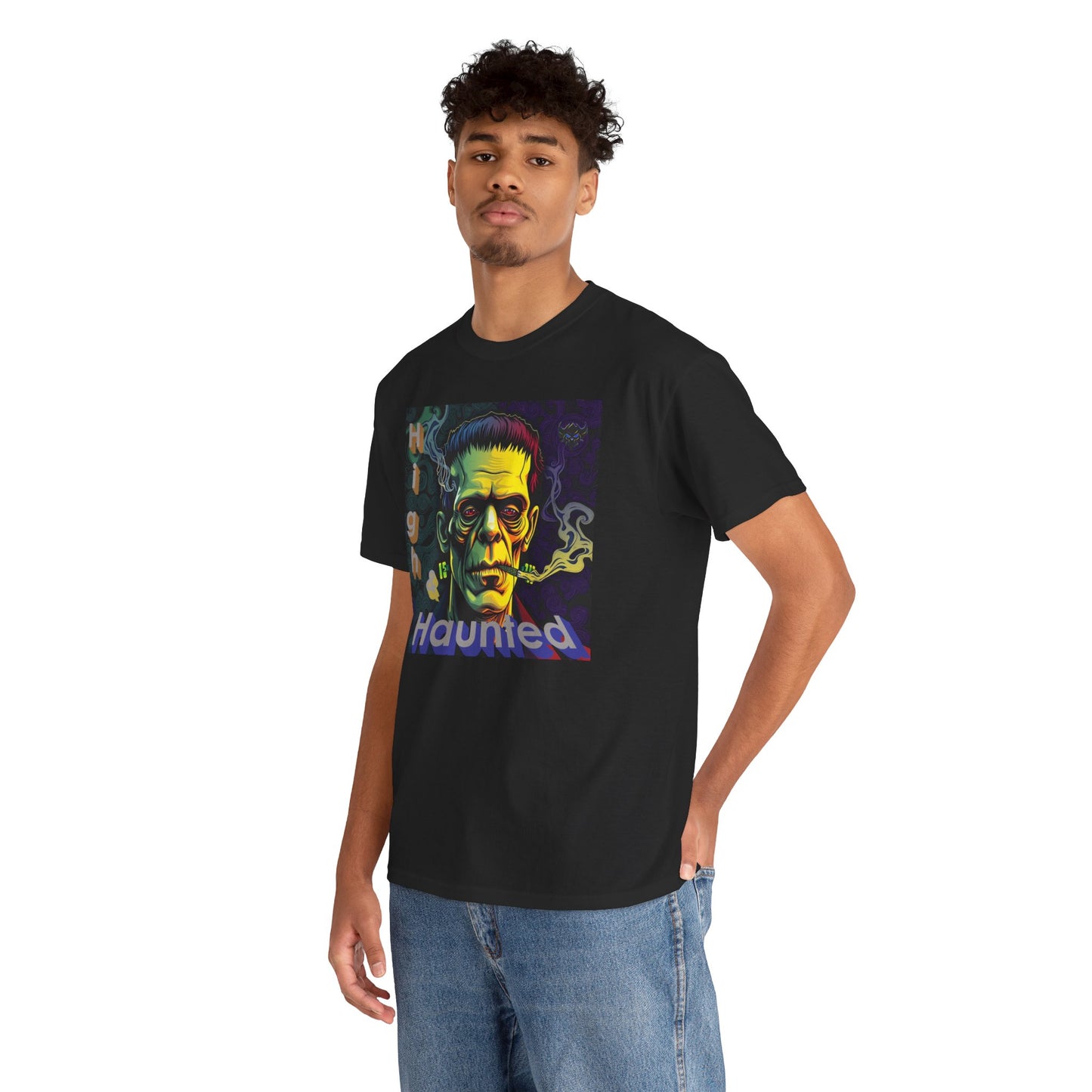 "High and Haunted" Frankenstein Tee, Unisex Graphic Shirt, Halloween Apparel, Spooky Gift, Horror Movie Merchandise, Party Outfit