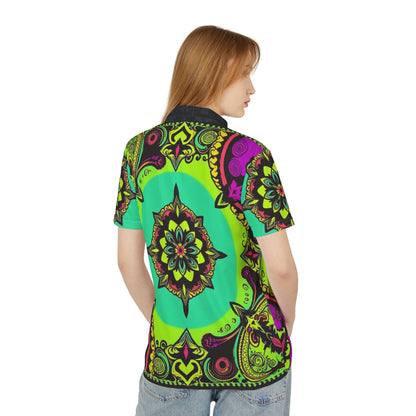 Psychedelic Mandala Polo Shirt — Bright Boho Floral Print