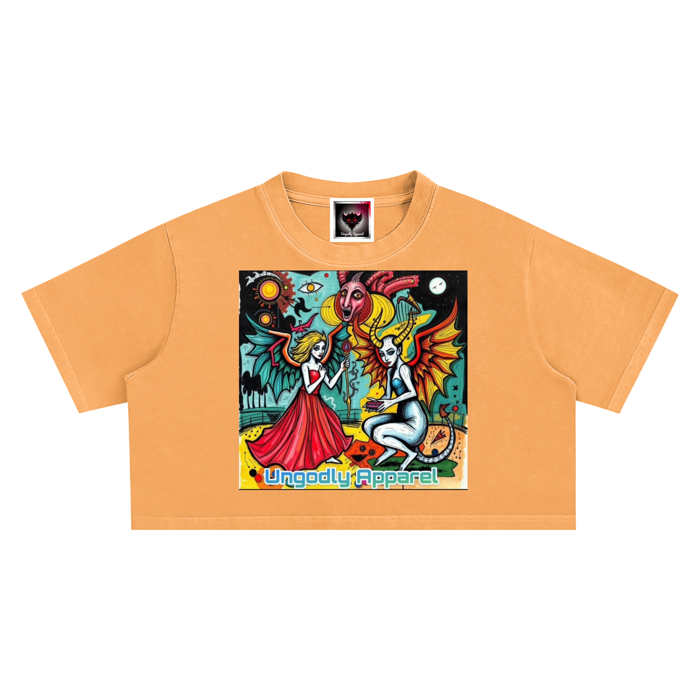 "Good vs Evil Abstract Art" Snow Washed Crop Top