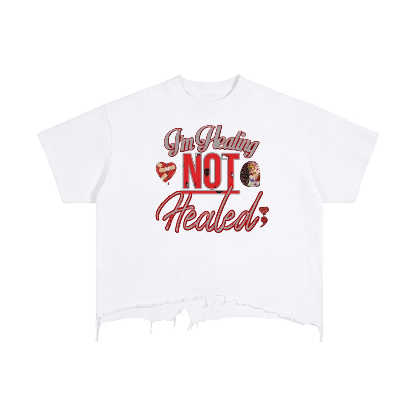 "I'm Healing Not Healed" Vintage Wash Boxy Distressed Hem T-Shirt