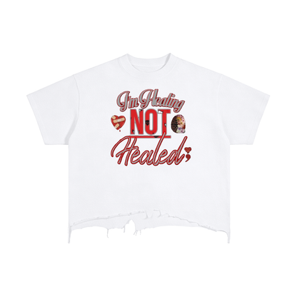 "I'm Healing Not Healed" Vintage Wash Boxy Distressed Hem T-Shirt