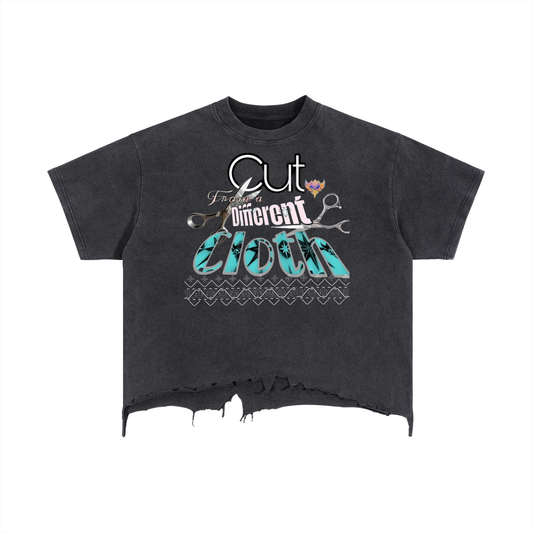 "Cut from a Different Cloth" Vintage Wash Boxy Distressed Hem T-Shirt