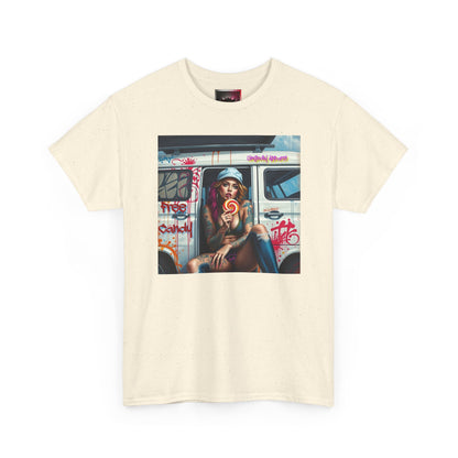 "Free Candy" Street Art Unisex Heavy Cotton Tee, Casual Graphic Shirt, Vintage Style Tee, Unique Gift, Urban Wear, Art Lover Apparel
