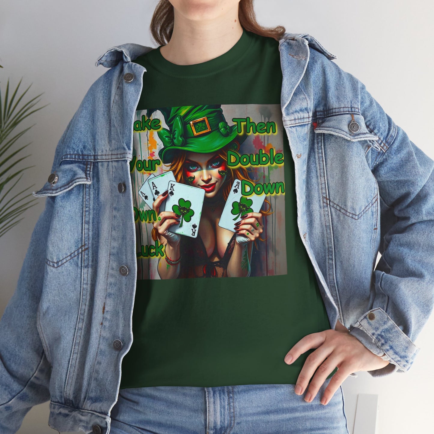 St. Patrick's Day Unisex Heavy Cotton Tee - "Make Your Own Luck Then Double Down" Fun Graphic Tee