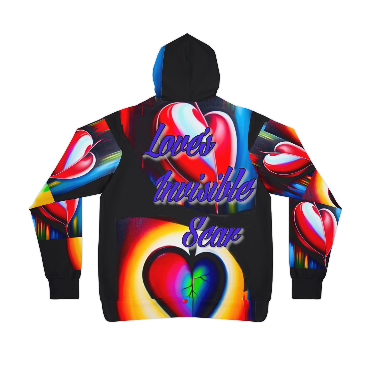"Heartache: Love's Invisible Scar" Athletic Hoodie - Colorful Heart Design - Perfect for Valentine's Day and Fitness Lovers