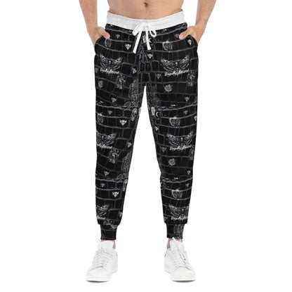 "Ungodly Crocdiles" Black Croc Texture Athletic Joggers — All-Over Print Casual Sweatpants