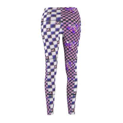 Ungodly Checkerboard Purple Rose Leggings — Women's Casual AOP Printed Leggings