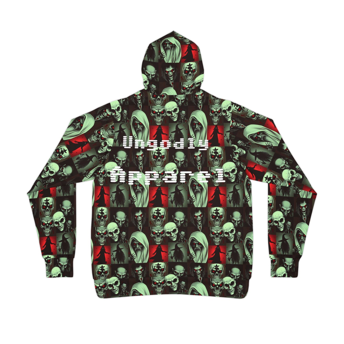 Gothic Athletic Hoodie, Ungodly Apparel, Halloween Outfit, Unique Sportswear, Alternative Fashion, Edgy Streetwear