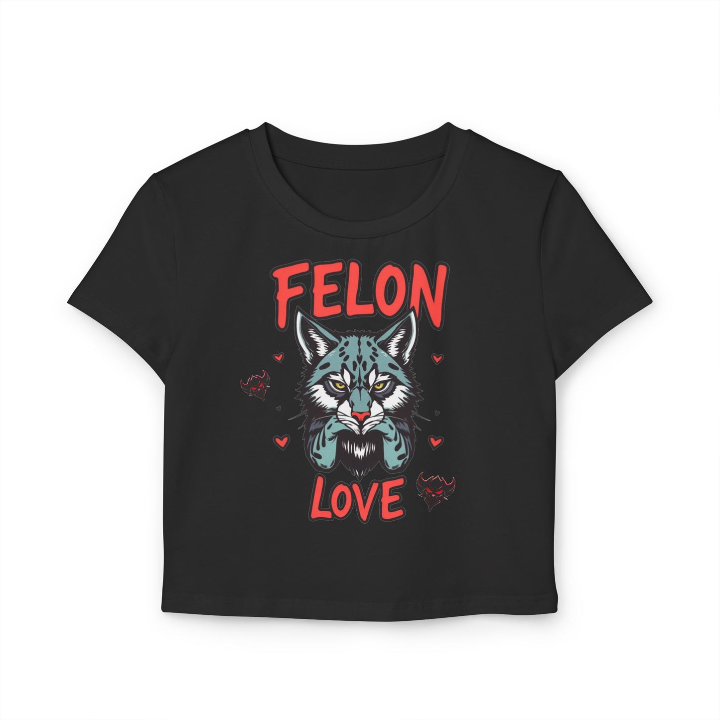 Felon Love Women's Baby Tee, Cute Graphic Top, Trendy Casual Wear, Gift for Cat Lovers, Perfect for Fun Outings