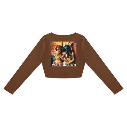 "UG Apparel's Renaissance Inspired Angel Baddies" Women's Cropped Long Sleeve T-Shirt
