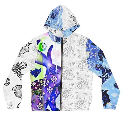 Blue Floral Snow Bunny Hoodie — Women's Full-Zip Zip-Up Jacket