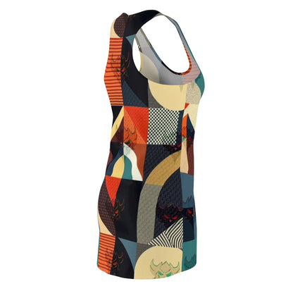 Geometric Retro Patchwork Racerback Dress — Vintage Midcentury Print