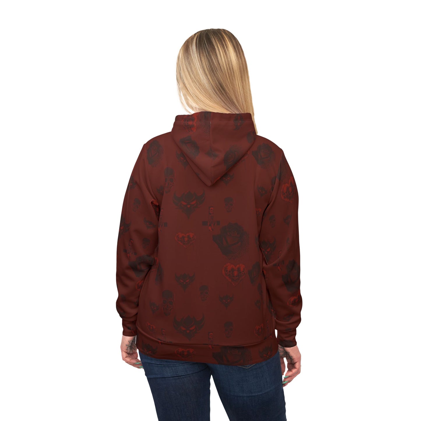 Ungodly Red Skull Pattern Hoodie – All-Over Print Unisex Athletic Pullover