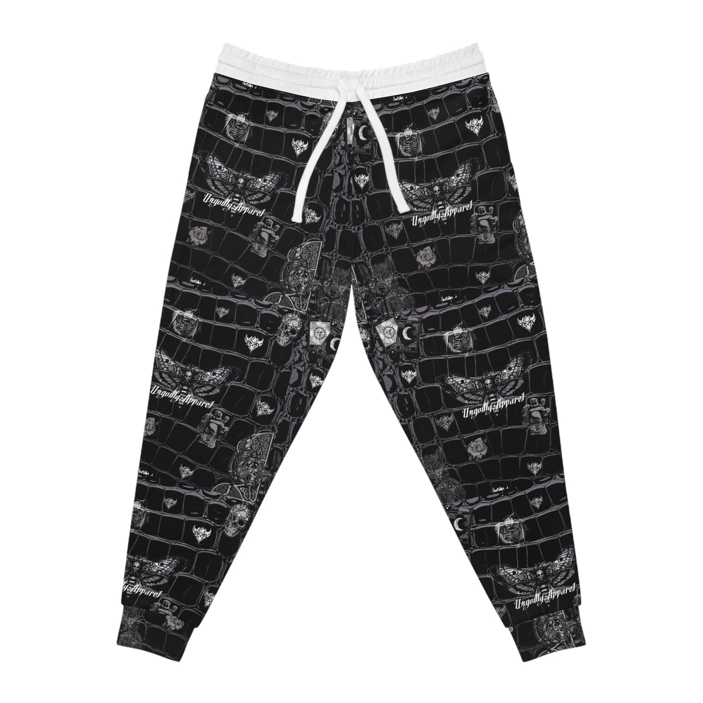"Ungodly Crocdiles" Black Croc Texture Athletic Joggers — All-Over Print Casual Sweatpants
