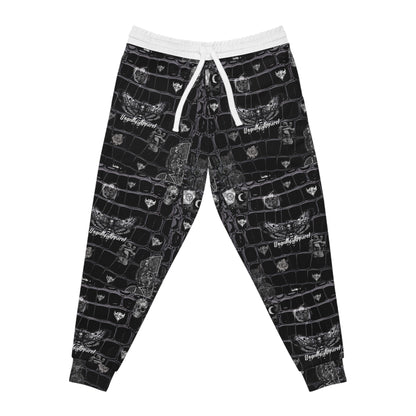 "Ungodly Crocdiles" Black Croc Texture Athletic Joggers — All-Over Print Casual Sweatpants