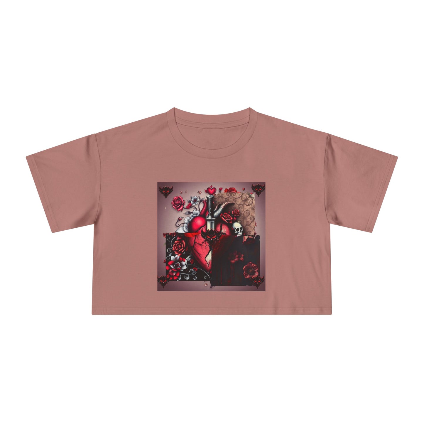 "Tangled Hearts" Bold Heart Floral Women's Crop Tee | Unique Graphic Tee for Casual Style