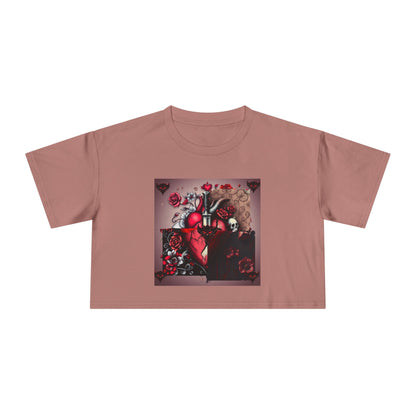 "Tangled Hearts" Bold Heart Floral Women's Crop Tee | Unique Graphic Tee for Casual Style