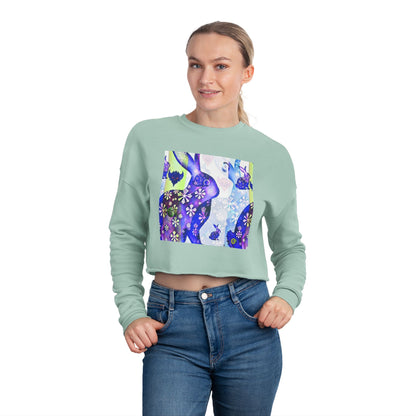 Floral Blue Snow Bunnies Cropped Sweatshirt